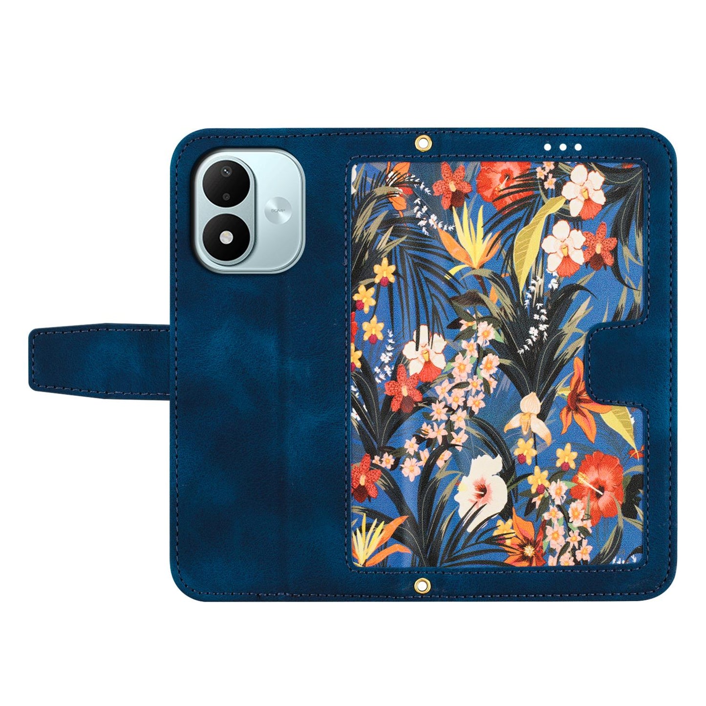 For Redmi Note 17 4G Global 171mm Floral Pattern Leather Phone Case with Lanyard(Dark Blue)
