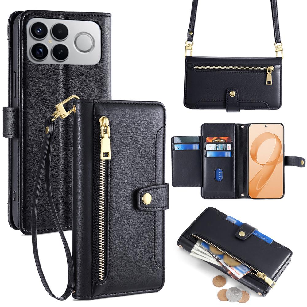 For Redmi K90 Pro Max 5G / Poco F8 Ultra Sheep Texture Cross-body Zipper Wallet Leather Phone Case(Black)