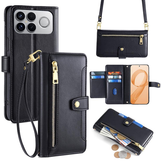 For Redmi K90 Pro Max 5G / Poco F8 Ultra Sheep Texture Cross-body Zipper Wallet Leather Phone Case(Black)