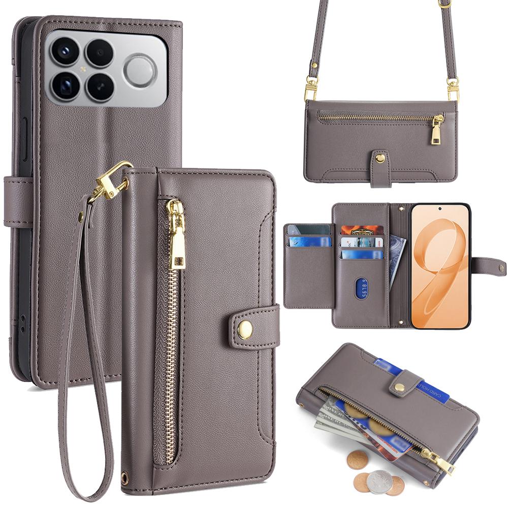 For Redmi K90 Pro Max 5G / Poco F8 Ultra Sheep Texture Cross-body Zipper Wallet Leather Phone Case(Grey)