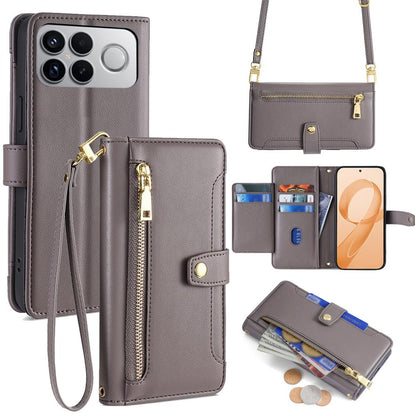 For Redmi K90 Pro Max 5G / Poco F8 Ultra Sheep Texture Cross-body Zipper Wallet Leather Phone Case(Grey)