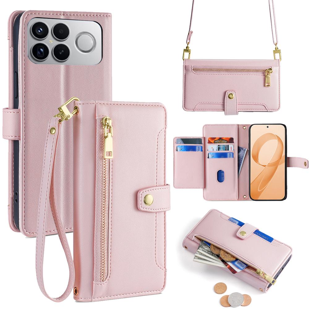 For Redmi K90 Pro Max 5G / Poco F8 Ultra Sheep Texture Cross-body Zipper Wallet Leather Phone Case(Pink)