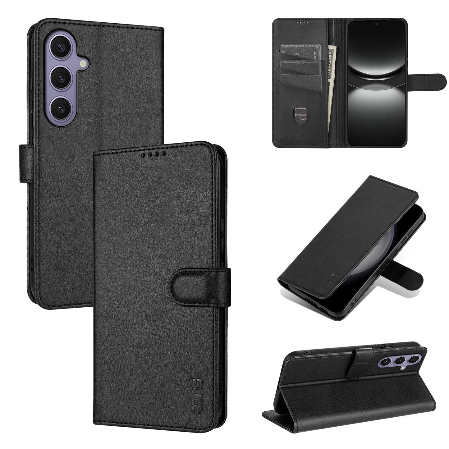 For Galaxy S26 FE 5G AZNS Skin Feel Calf Texture Flip Leather Phone Case(Black)
