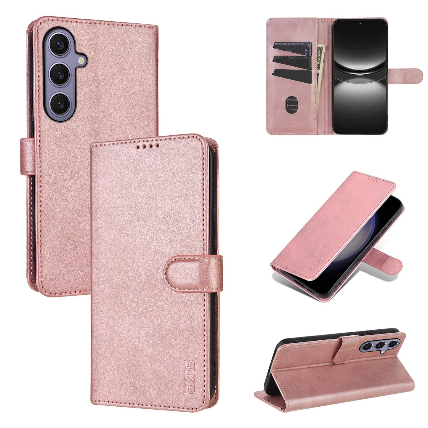For Galaxy S26 FE 5G AZNS Skin Feel Calf Texture Flip Leather Phone Case(Rose Gold)