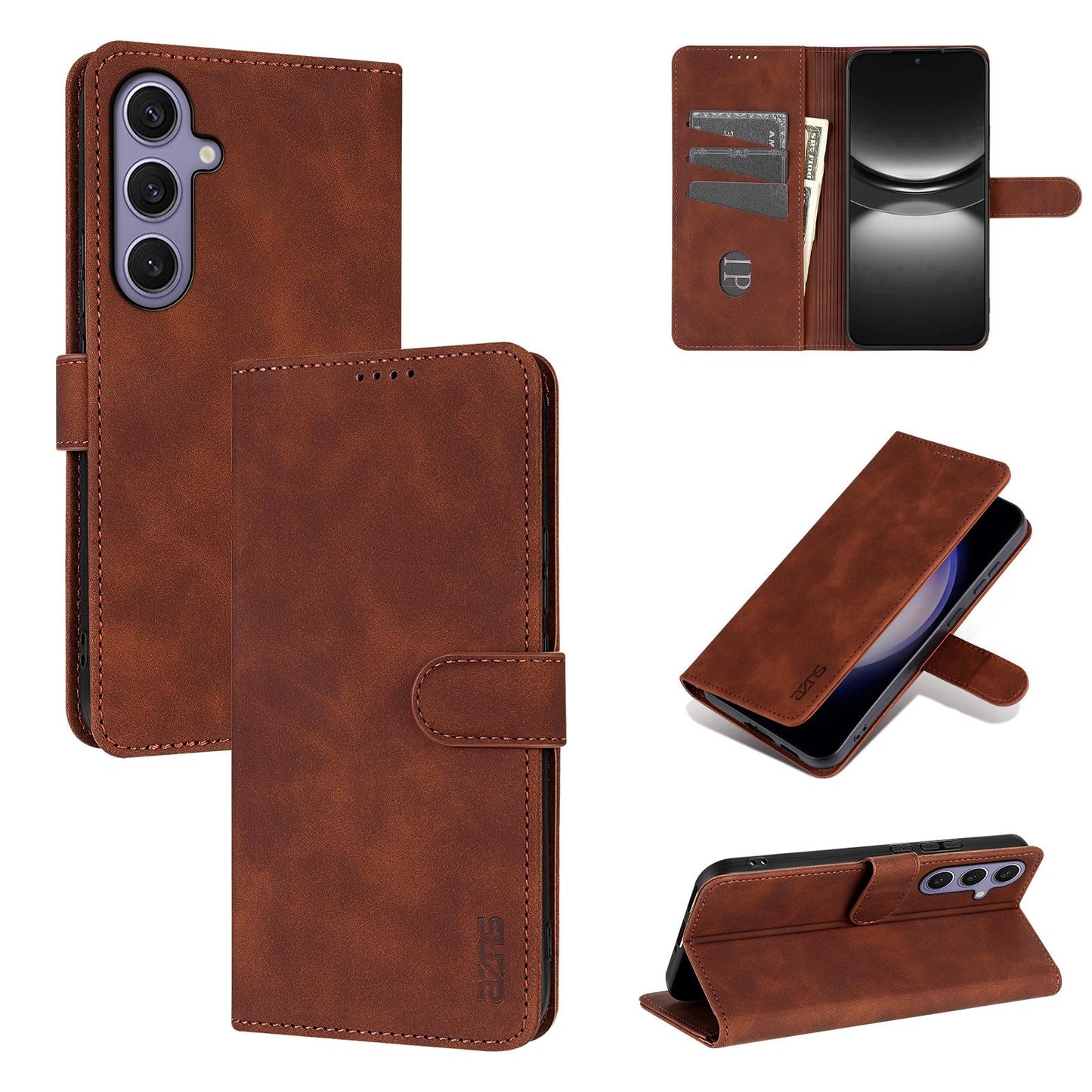 For Galaxy S26 FE 5G AZNS Skin Feel Calf Texture Flip Leather Phone Case(Brown)