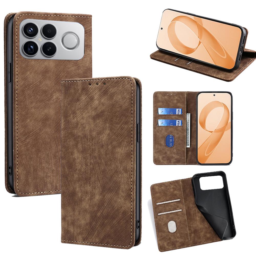 For Redmi K90 Pro Max 5G / Poco F8 Ultra RFID Anti-theft Brush Magnetic Leather Phone Case(Brown)