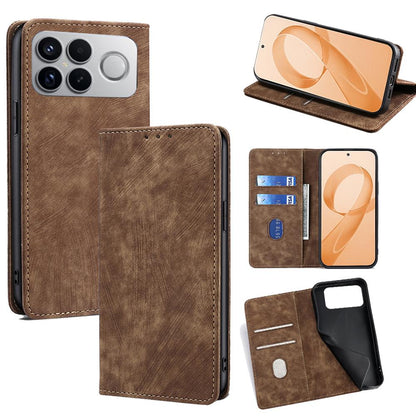For Redmi K90 Pro Max 5G / Poco F8 Ultra RFID Anti-theft Brush Magnetic Leather Phone Case(Brown)