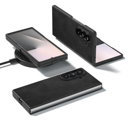 For Galaxy Z Fold8 Ultra 5G Black Edge Two-color Calf Texture PU Phone Case - Black - EDA007448903A