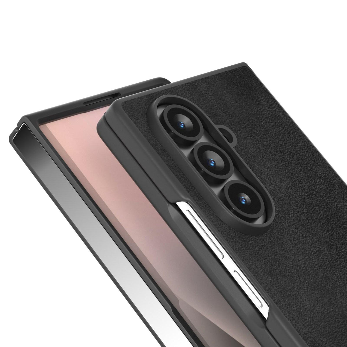 For Galaxy Z Fold8 Ultra 5G Black Edge Two-color Calf Texture PU Phone Case - Black - EDA007448903A