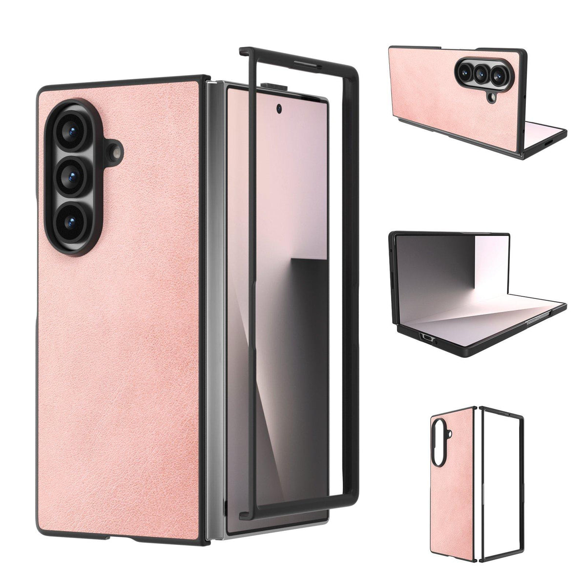 For Galaxy Z Fold8 Ultra 5G Black Edge Two-color Calf Texture PU Phone Case - Pink - EDA007448903B