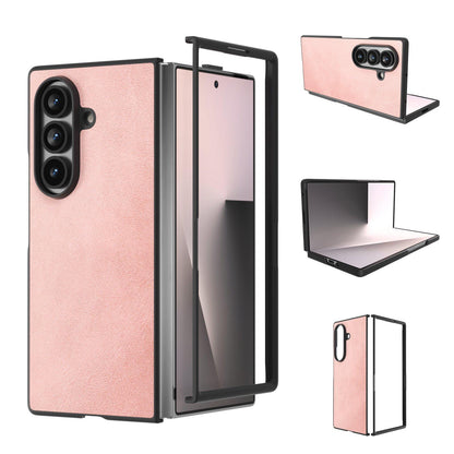 For Galaxy Z Fold8 Ultra 5G Black Edge Two-color Calf Texture PU Phone Case - Pink - EDA007448903B