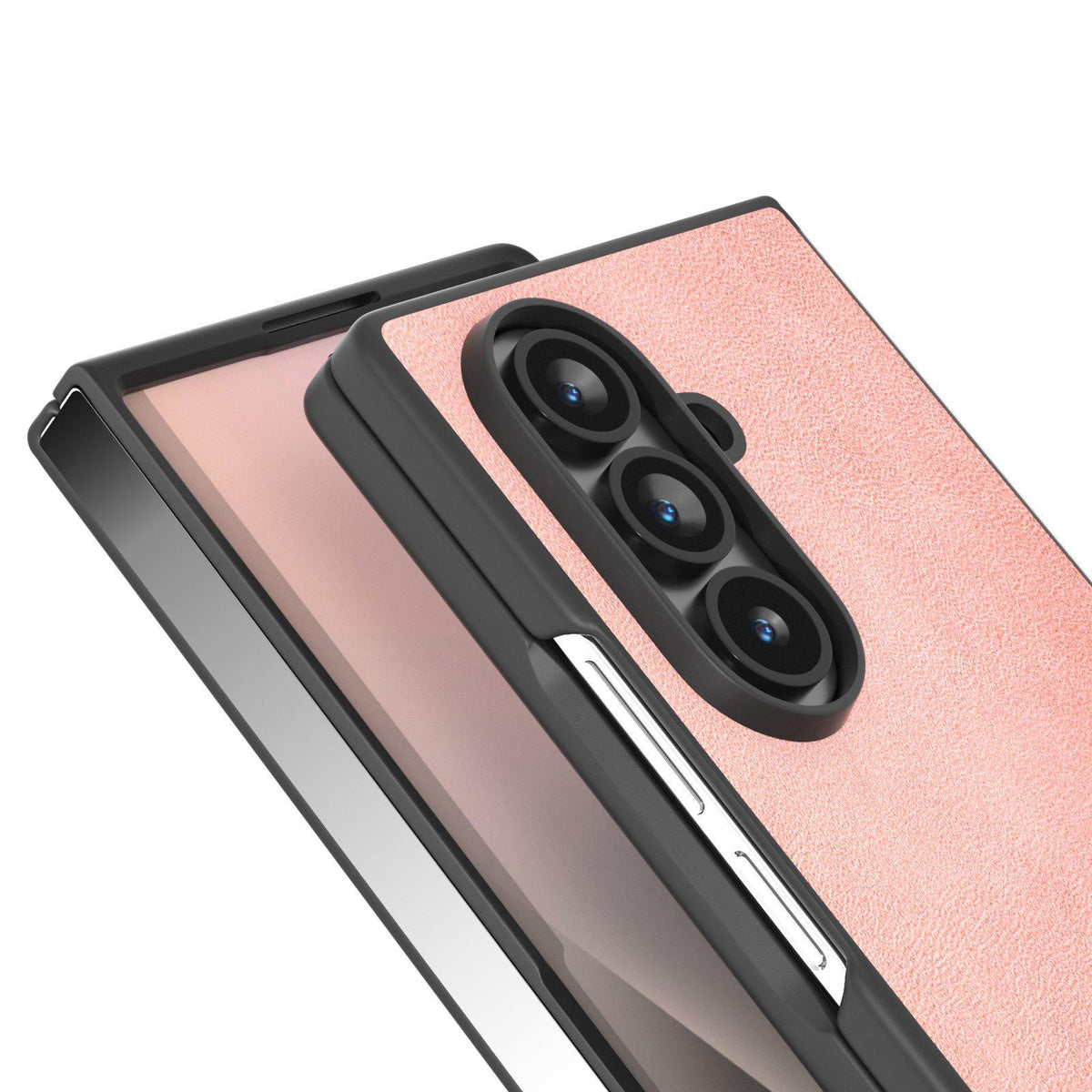 For Galaxy Z Fold8 Ultra 5G Black Edge Two-color Calf Texture PU Phone Case - Pink - EDA007448903B
