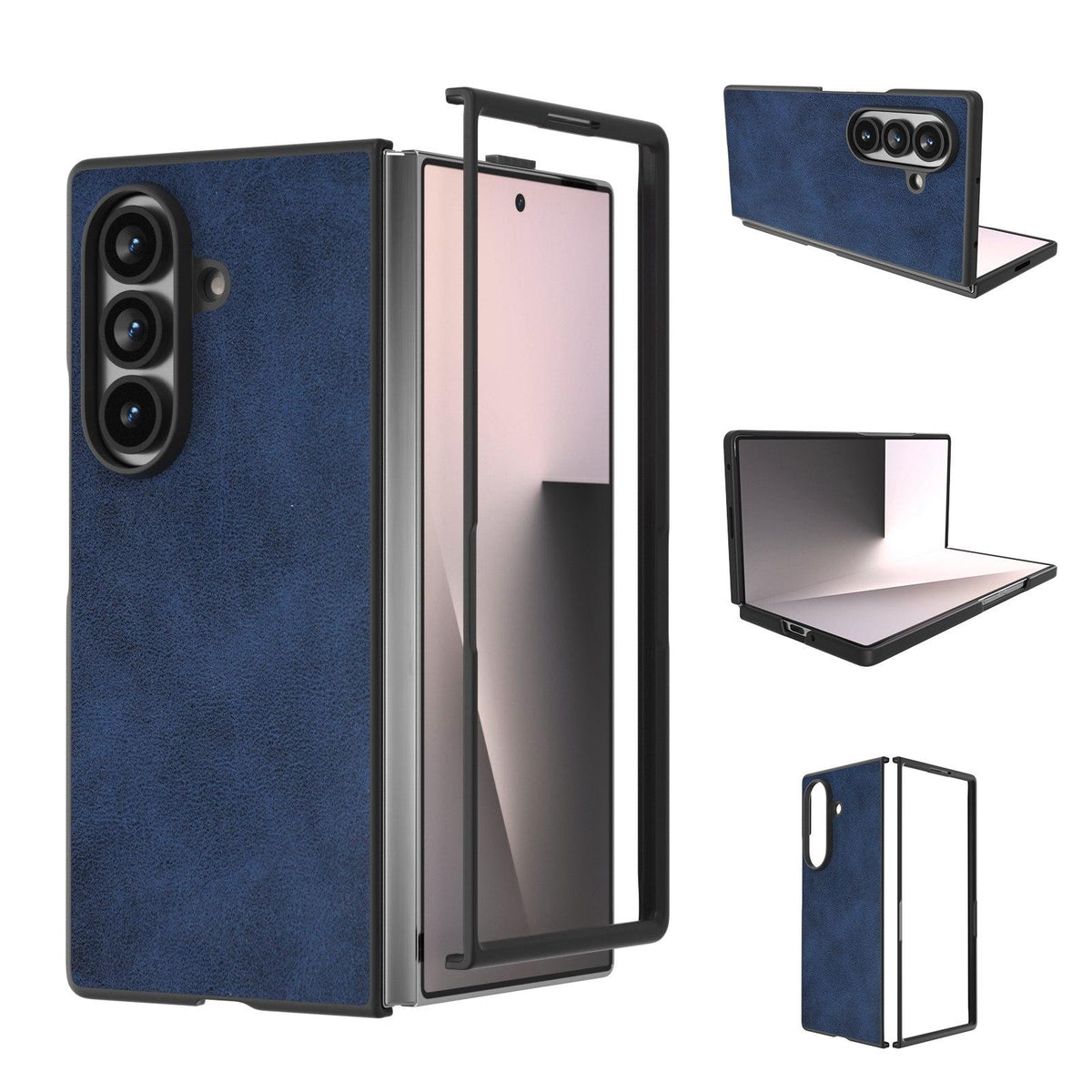 For Galaxy Z Fold8 Ultra 5G Black Edge Two-color Calf Texture PU Phone Case - Blue - EDA007448903C