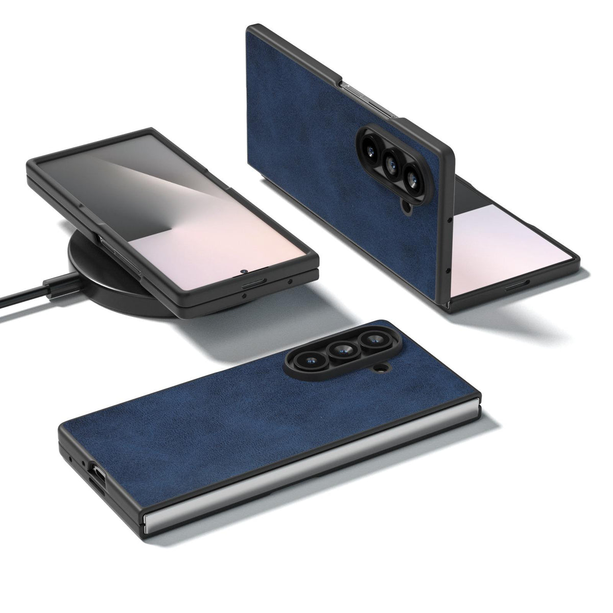 For Galaxy Z Fold8 Ultra 5G Black Edge Two-color Calf Texture PU Phone Case - Blue - EDA007448903C