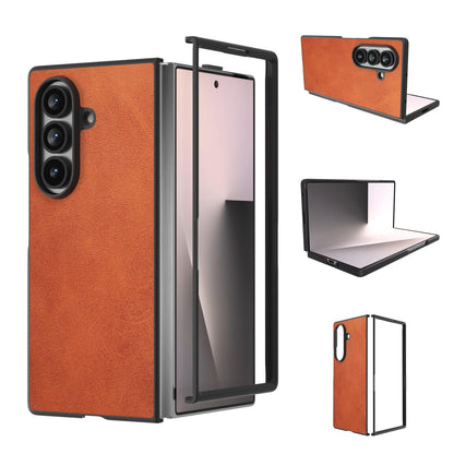 For Galaxy Z Fold8 Ultra 5G Black Edge Two-color Calf Texture PU Phone Case - Brown - EDA007448903D