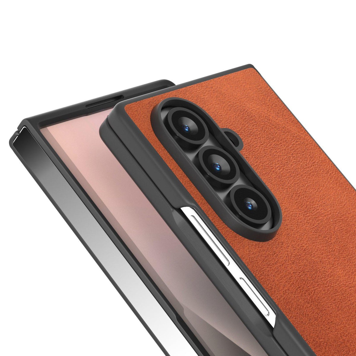 For Galaxy Z Fold8 Ultra 5G Black Edge Two-color Calf Texture PU Phone Case - Brown - EDA007448903D