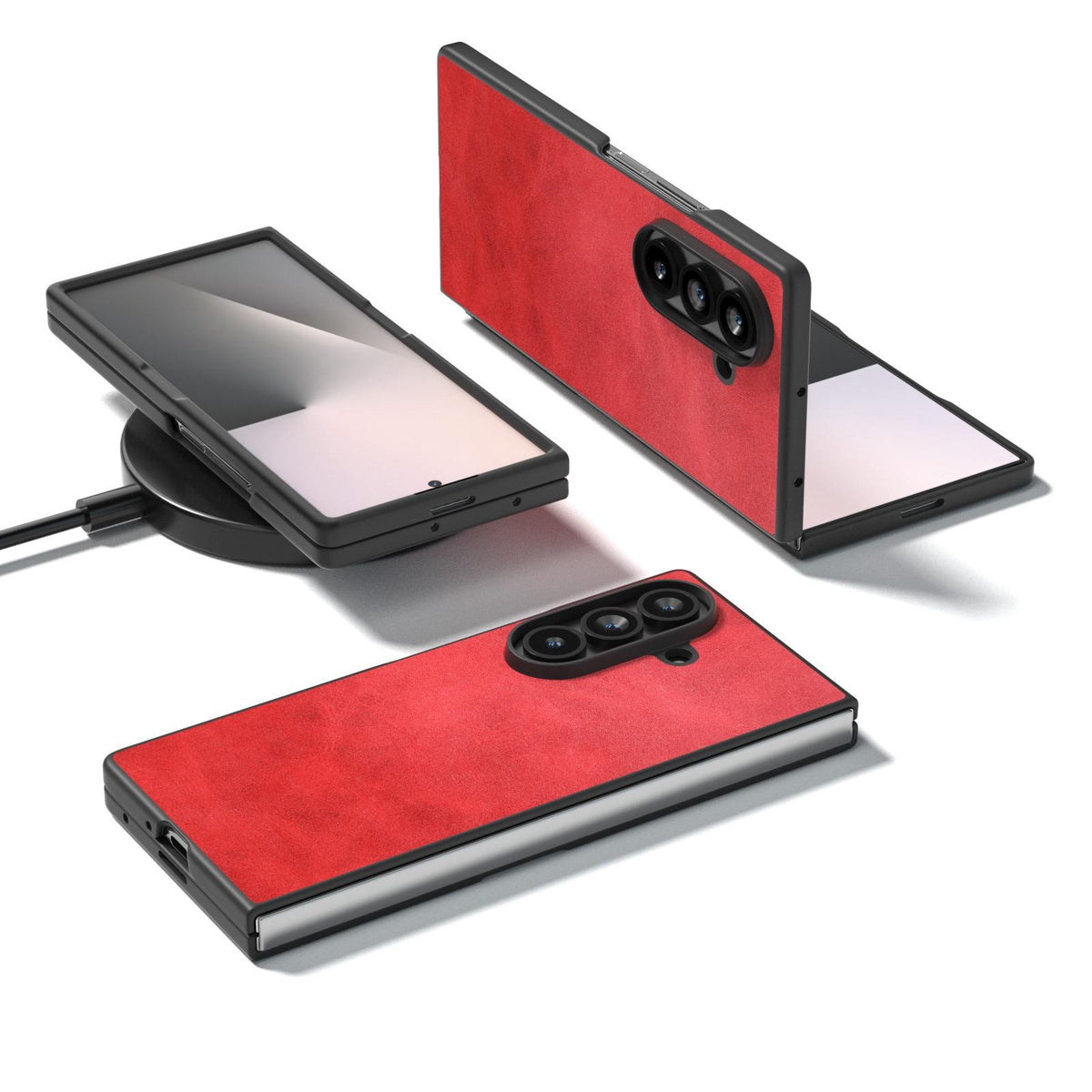 For Galaxy Z Fold8 Ultra 5G Black Edge Two-color Calf Texture PU Phone Case - Red - EDA007448903E