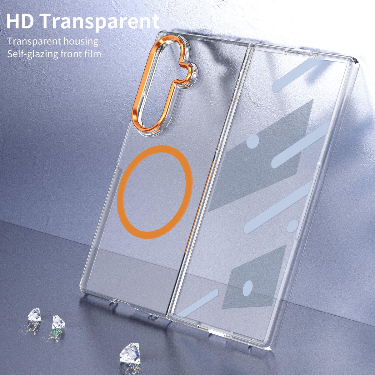 For Galaxy Z Fold8 Ultra 5G lce Folding Series MagSafe Integrated Clear PC Phone Case - Orange - EDA007451812B