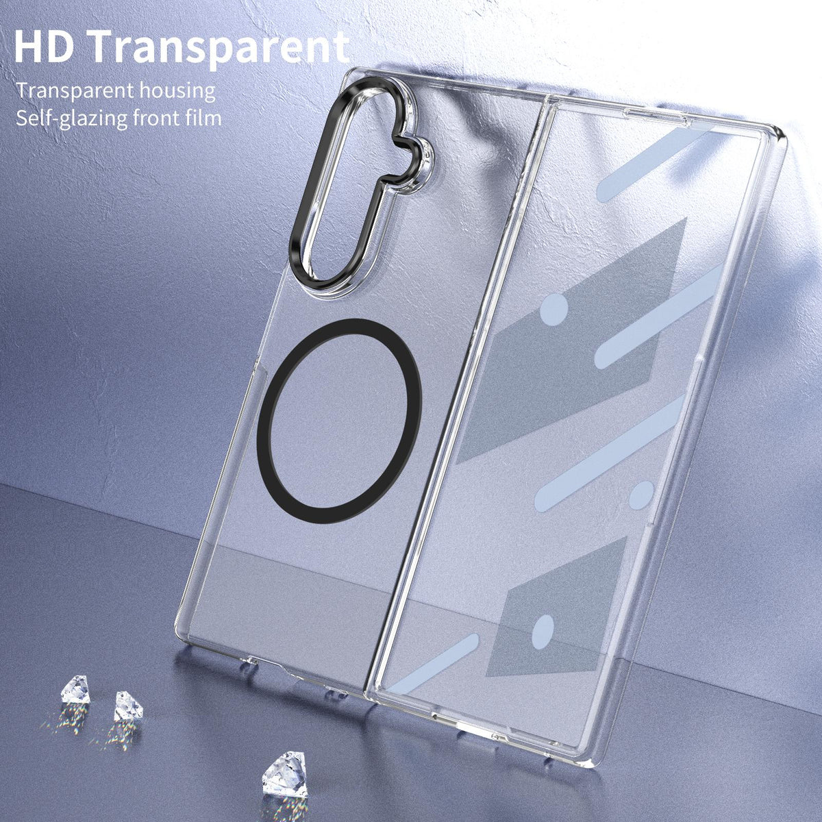 For Galaxy Z Fold8 Ultra 5G lce Folding Series MagSafe Integrated Clear PC Phone Case - Black - EDA007451812C