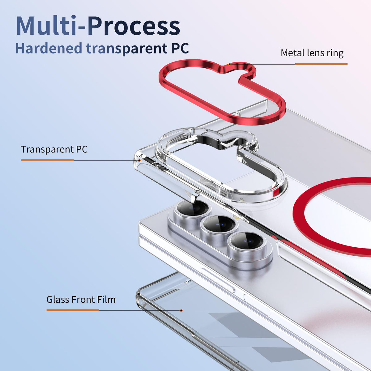 For Galaxy Z Fold8 Ultra 5G lce Folding Series MagSafe Integrated Clear PC Phone Case - Red - EDA007451812D