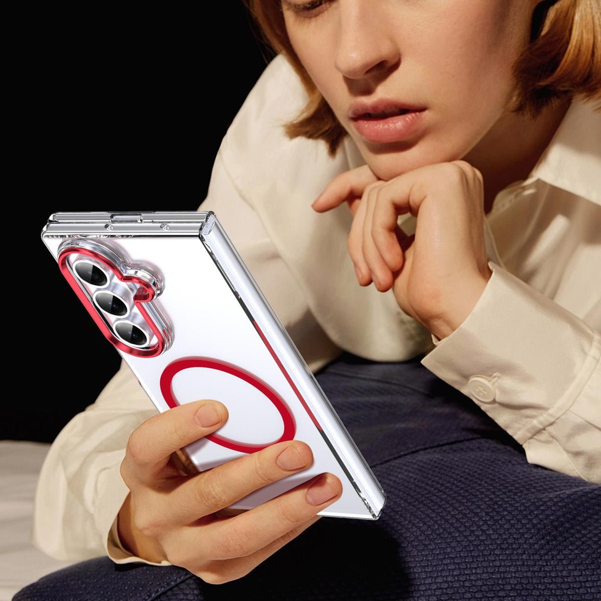 For Galaxy Z Fold8 Ultra 5G lce Folding Series MagSafe Integrated Clear PC Phone Case - Red - EDA007451812D