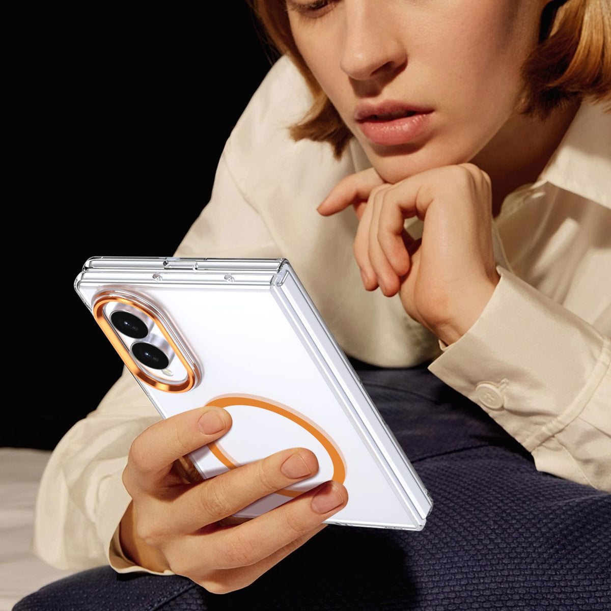 For Galaxy Z Fold8 5G lce Folding Series MagSafe Integrated Clear PC Phone Case - Orange - EDA007451813B