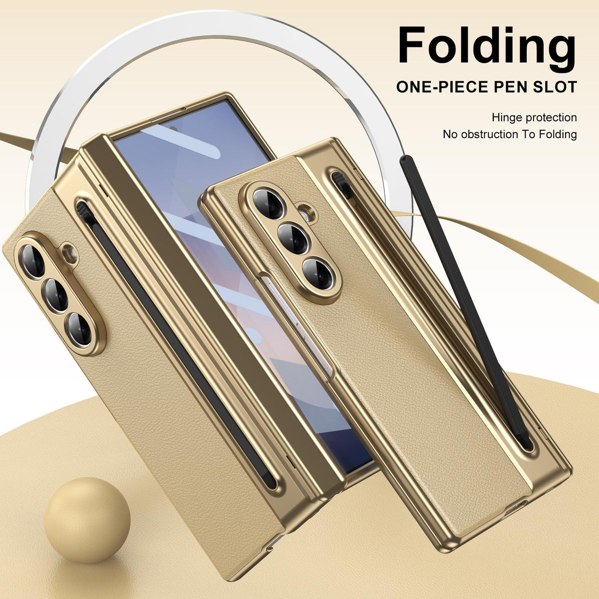 For Galaxy Z Fold8 Ultra 5G Integrated PC + PU Phone Case with Pen / Pen Box - Gold - EDA007453006C