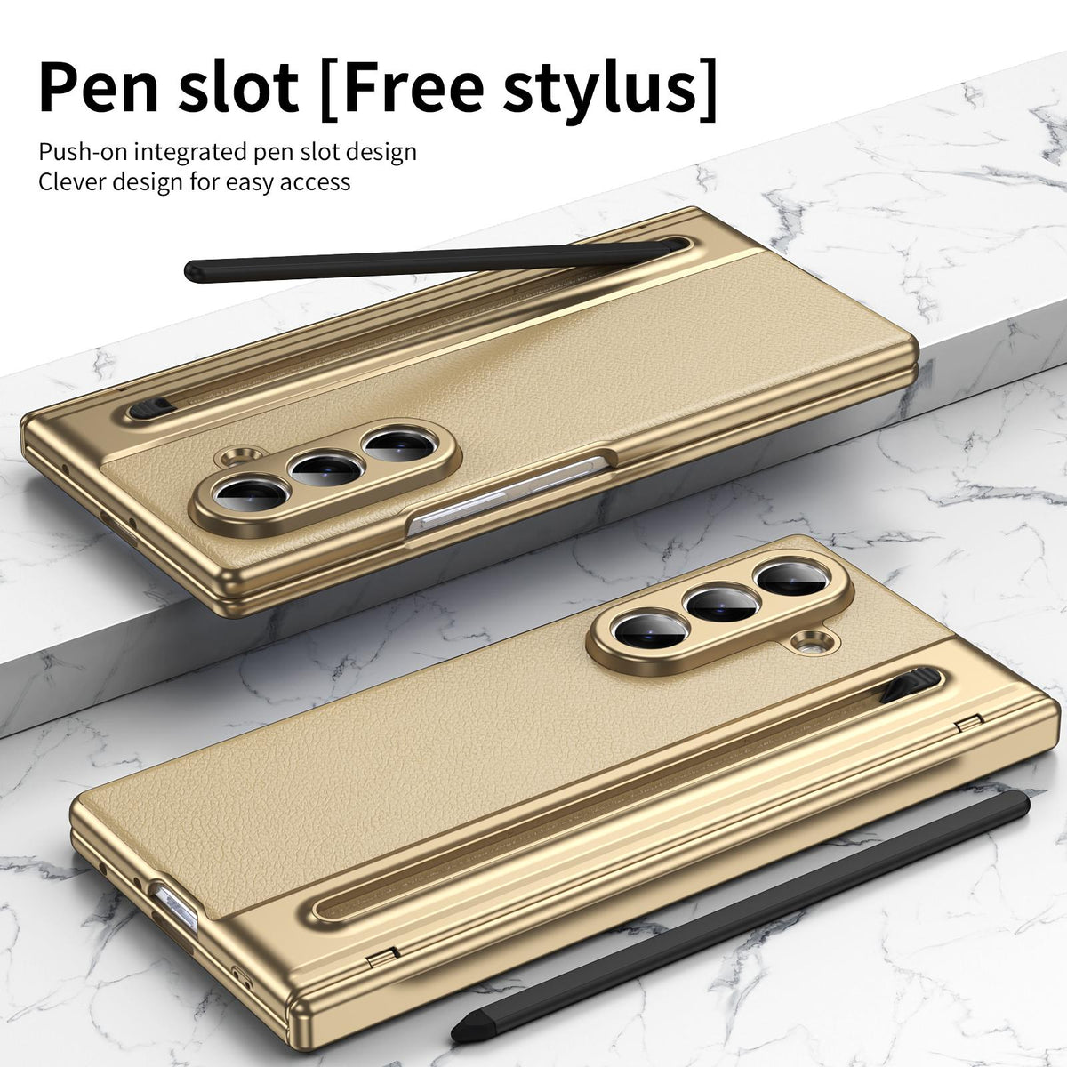 For Galaxy Z Fold8 Ultra 5G Integrated PC + PU Phone Case with Pen / Pen Box - Gold - EDA007453006C