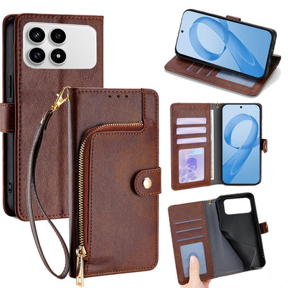 For Redmi K90 Pro Max 5G / Poco F8 Ultra Zipper Bag Leather Phone Case(Brown)