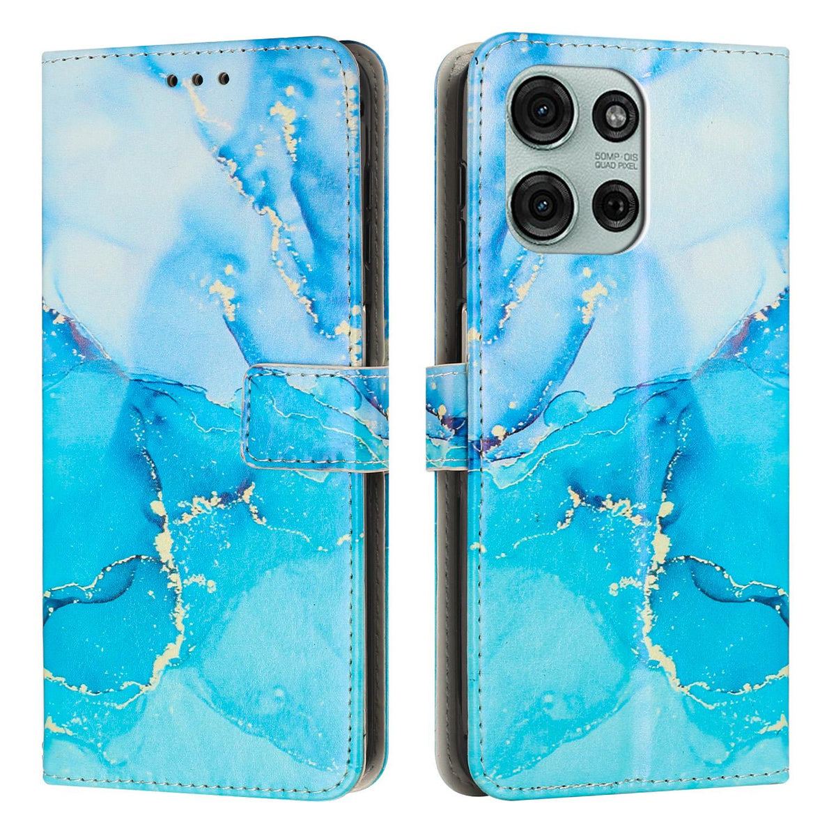 For Motorola Edge 70 Pro 5G Painted Marble Pattern Leather Phone Case - Blue Green - EDA007471828A