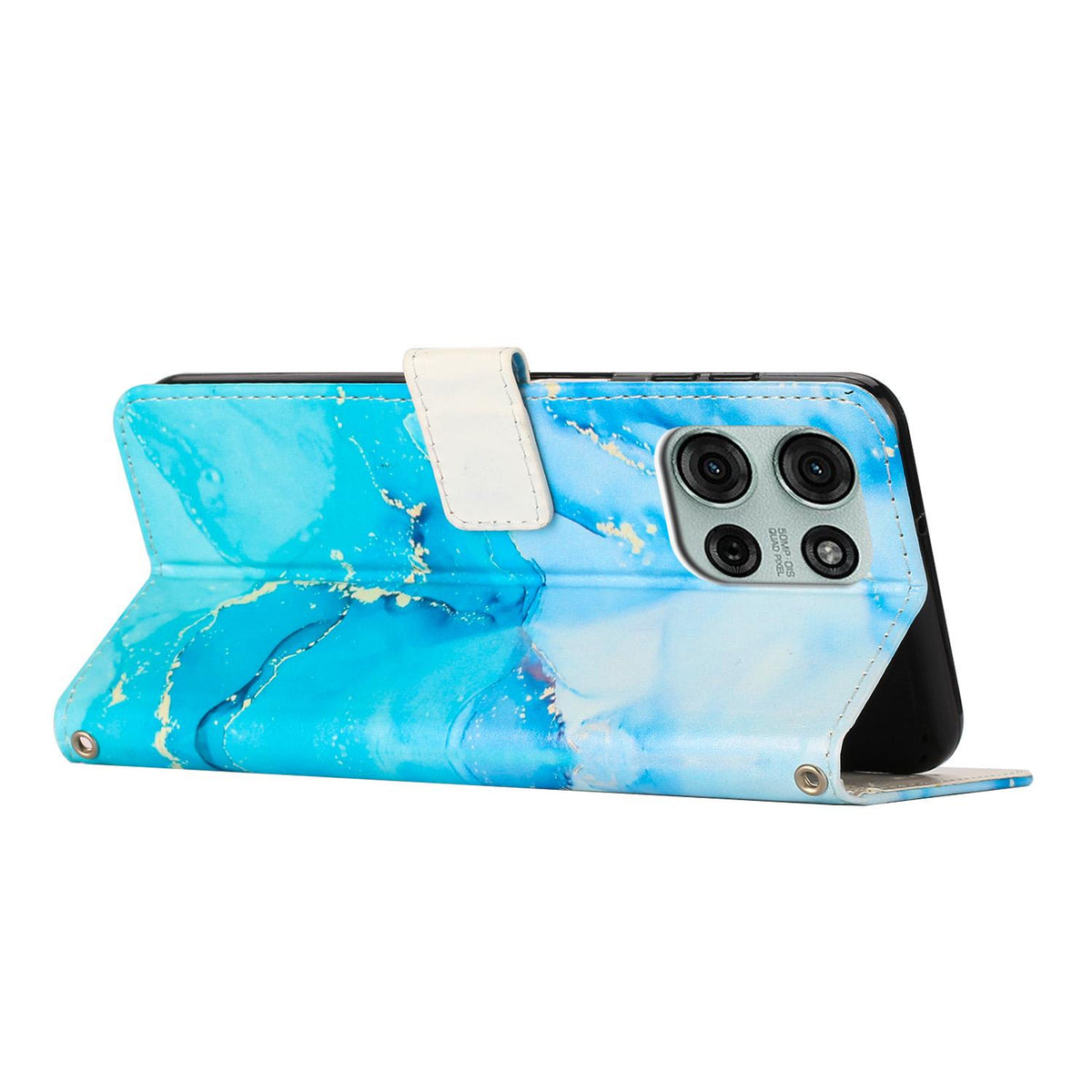 For Motorola Edge 70 Pro 5G Painted Marble Pattern Leather Phone Case - Blue Green - EDA007471828A