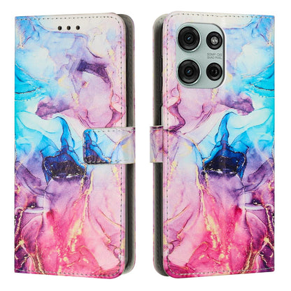 For Motorola Edge 70 Pro 5G Painted Marble Pattern Leather Phone Case - Pink Purple - EDA007471828B
