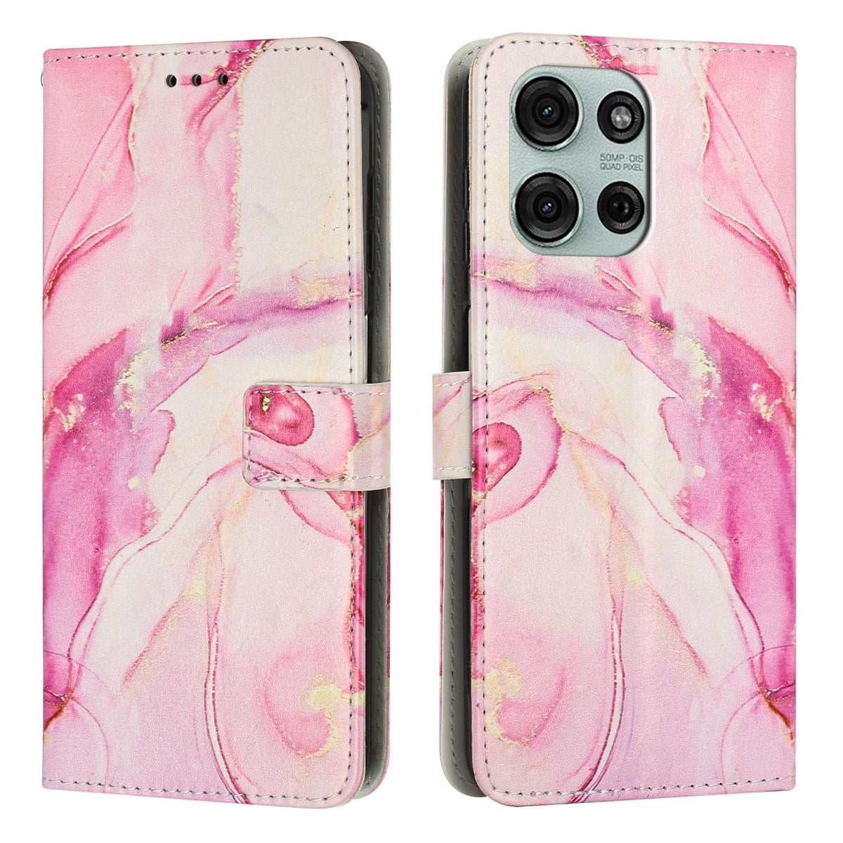For Motorola Edge 70 Pro 5G Painted Marble Pattern Leather Phone Case - Rose Gold - EDA007471828C