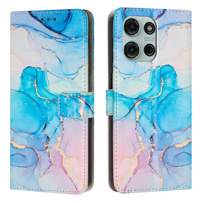 For Motorola Edge 70 Pro 5G Painted Marble Pattern Leather Phone Case - Pink Green - EDA007471828D