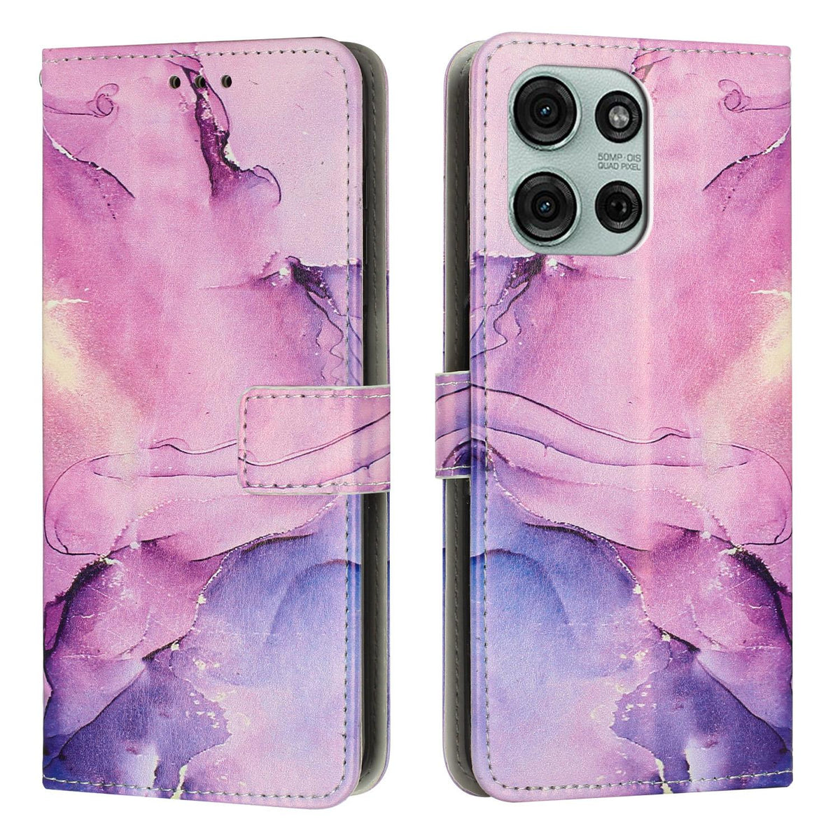 For Motorola Edge 70 Pro 5G Painted Marble Pattern Leather Phone Case - Purple - EDA007471828E
