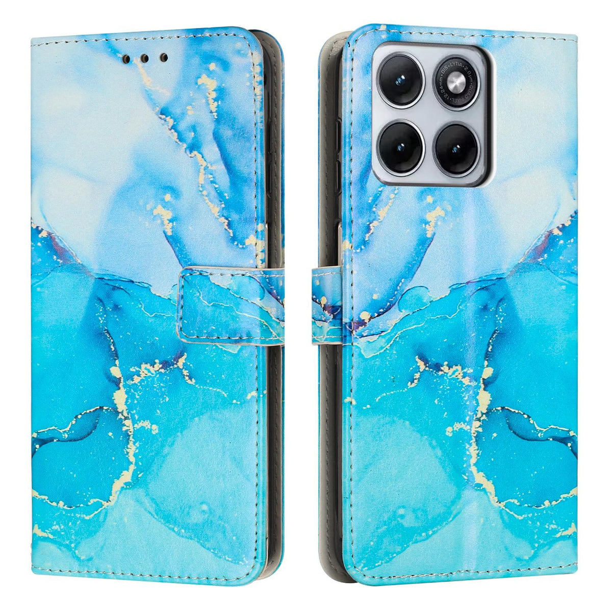 For Motorola Edge 5G 2026 Painted Marble Pattern Leather Phone Case - Blue Green - EDA007471829A