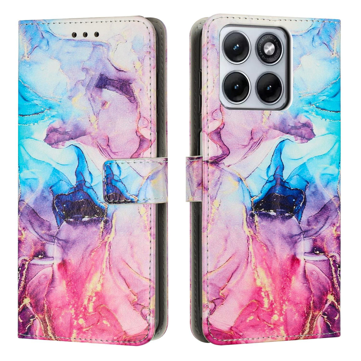 For Motorola Edge 5G 2026 Painted Marble Pattern Leather Phone Case - Pink Purple - EDA007471829B