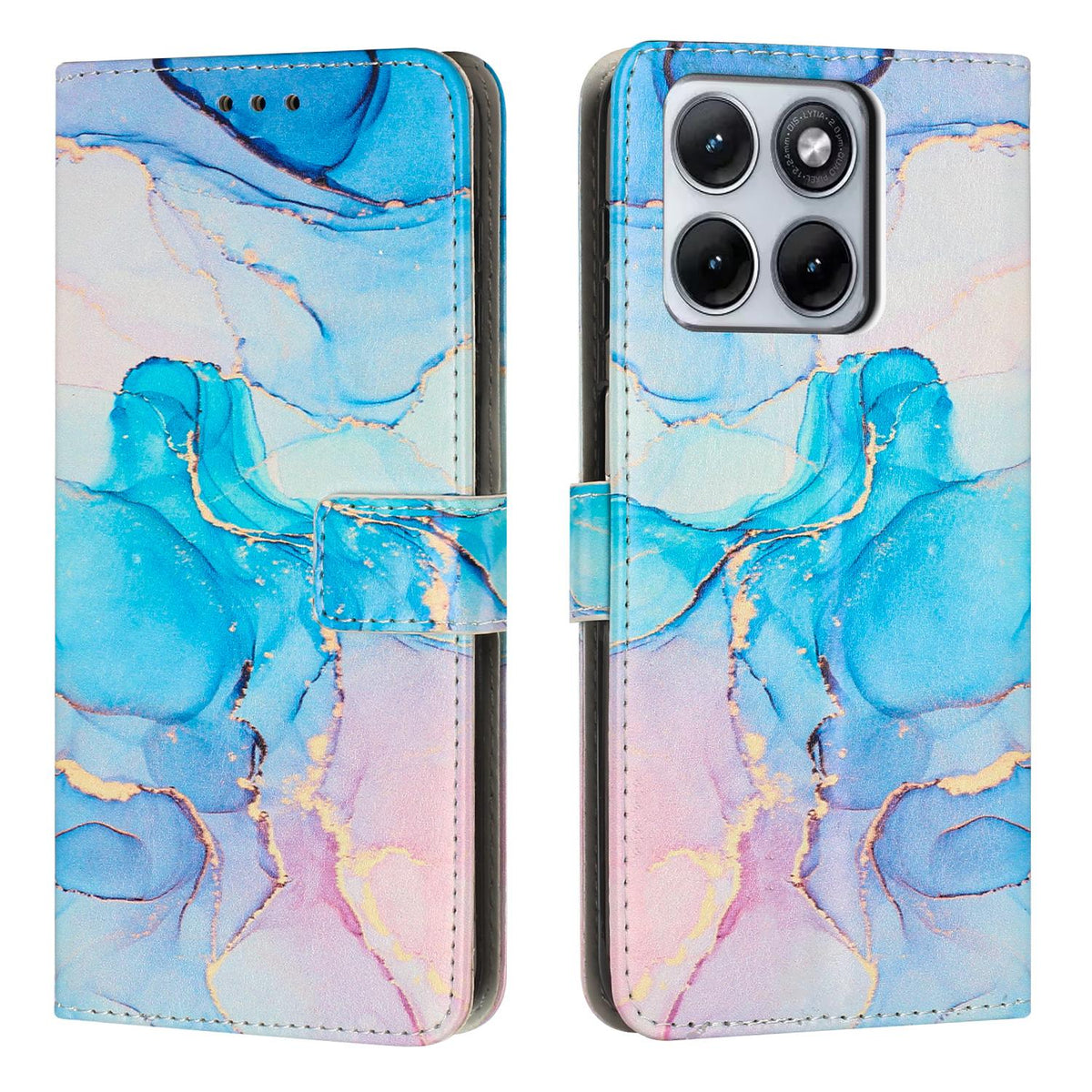 For Motorola Edge 5G 2026 Painted Marble Pattern Leather Phone Case - Pink Green - EDA007471829D