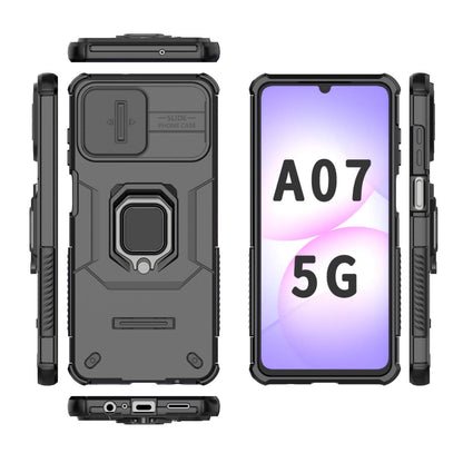 For Galaxy A07 4G Sliding Camshield TPU + PC Shockproof Phone Case with Holder(Black)