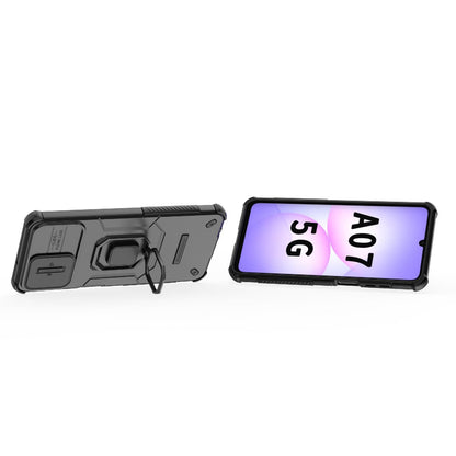 For Galaxy A07 4G Sliding Camshield TPU + PC Shockproof Phone Case with Holder(Black)