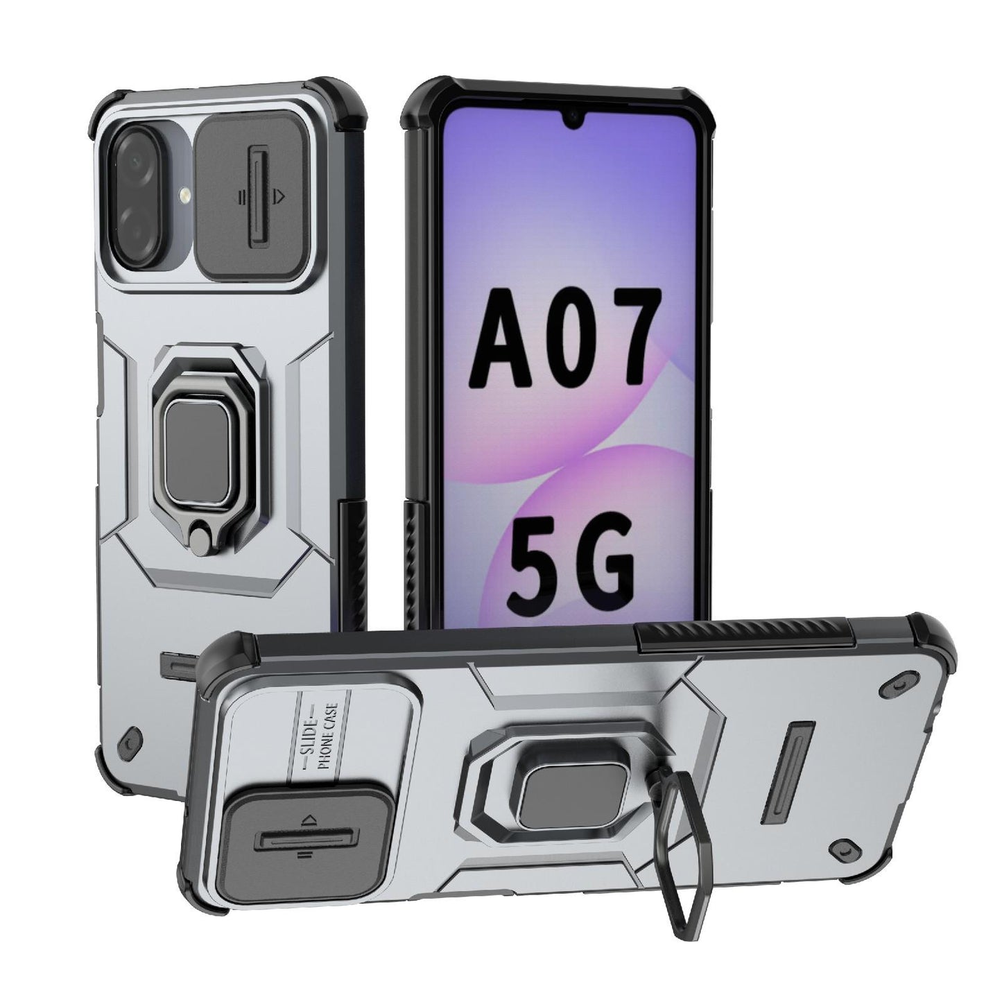 For Galaxy A07 4G Sliding Camshield TPU + PC Shockproof Phone Case with Holder(Grey)