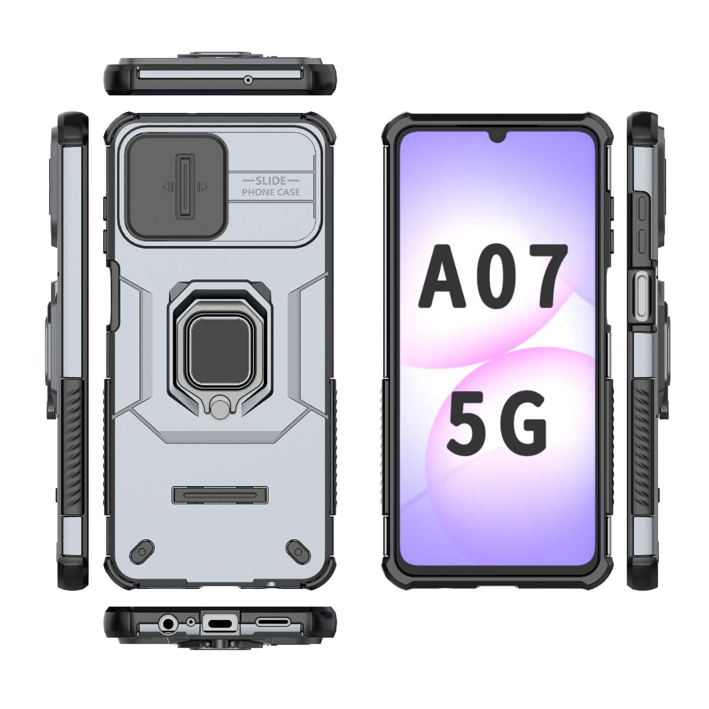 For Galaxy A07 4G Sliding Camshield TPU + PC Shockproof Phone Case with Holder(Grey)