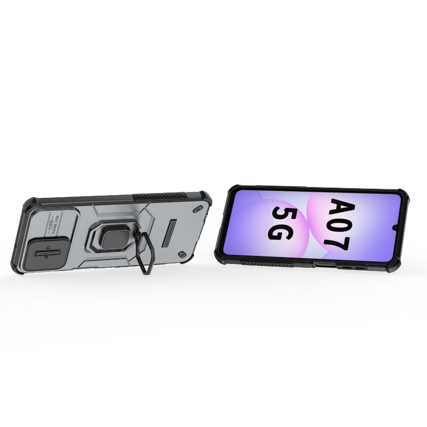 For Galaxy A07 4G Sliding Camshield TPU + PC Shockproof Phone Case with Holder(Grey)