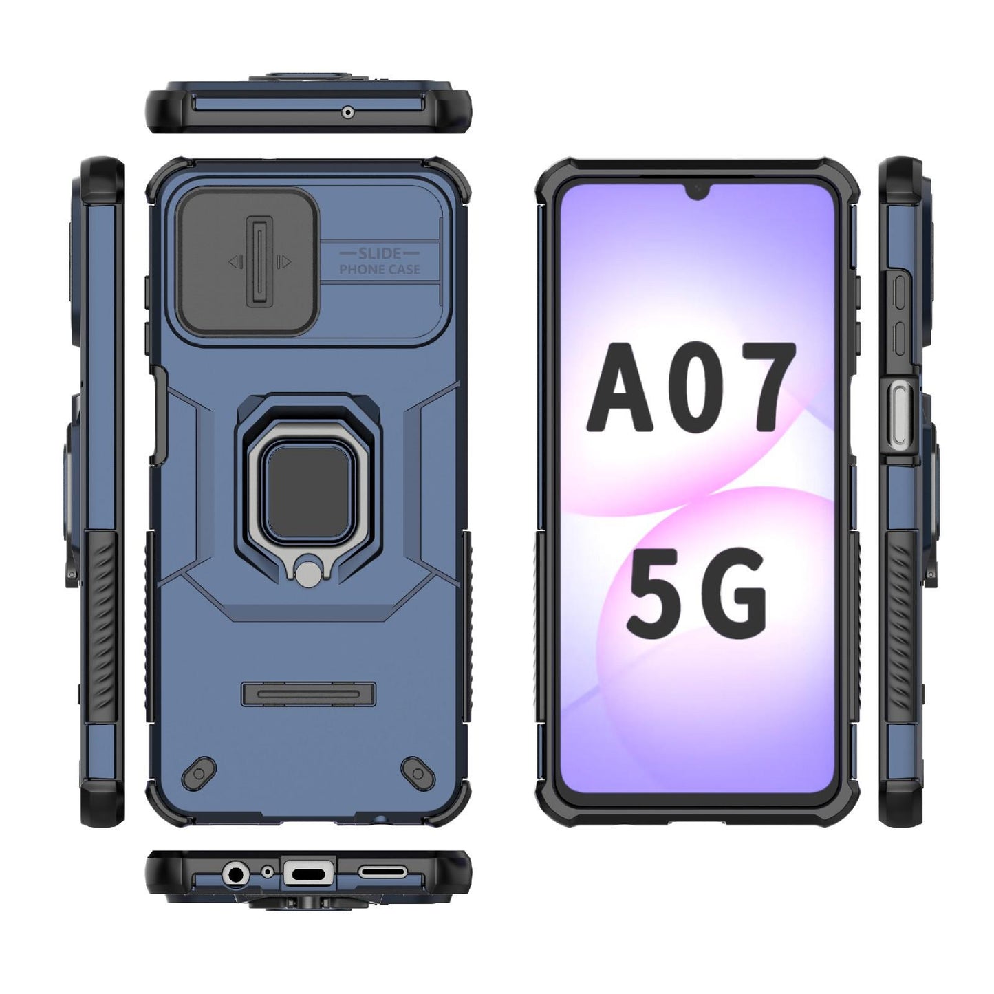For Galaxy A07 4G Sliding Camshield TPU + PC Shockproof Phone Case with Holder(Blue)