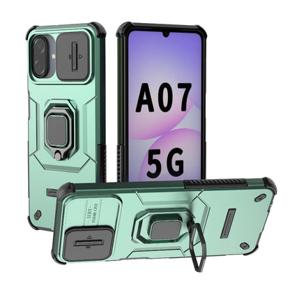 For Galaxy A07 4G Sliding Camshield TPU + PC Shockproof Phone Case with Holder(Green)