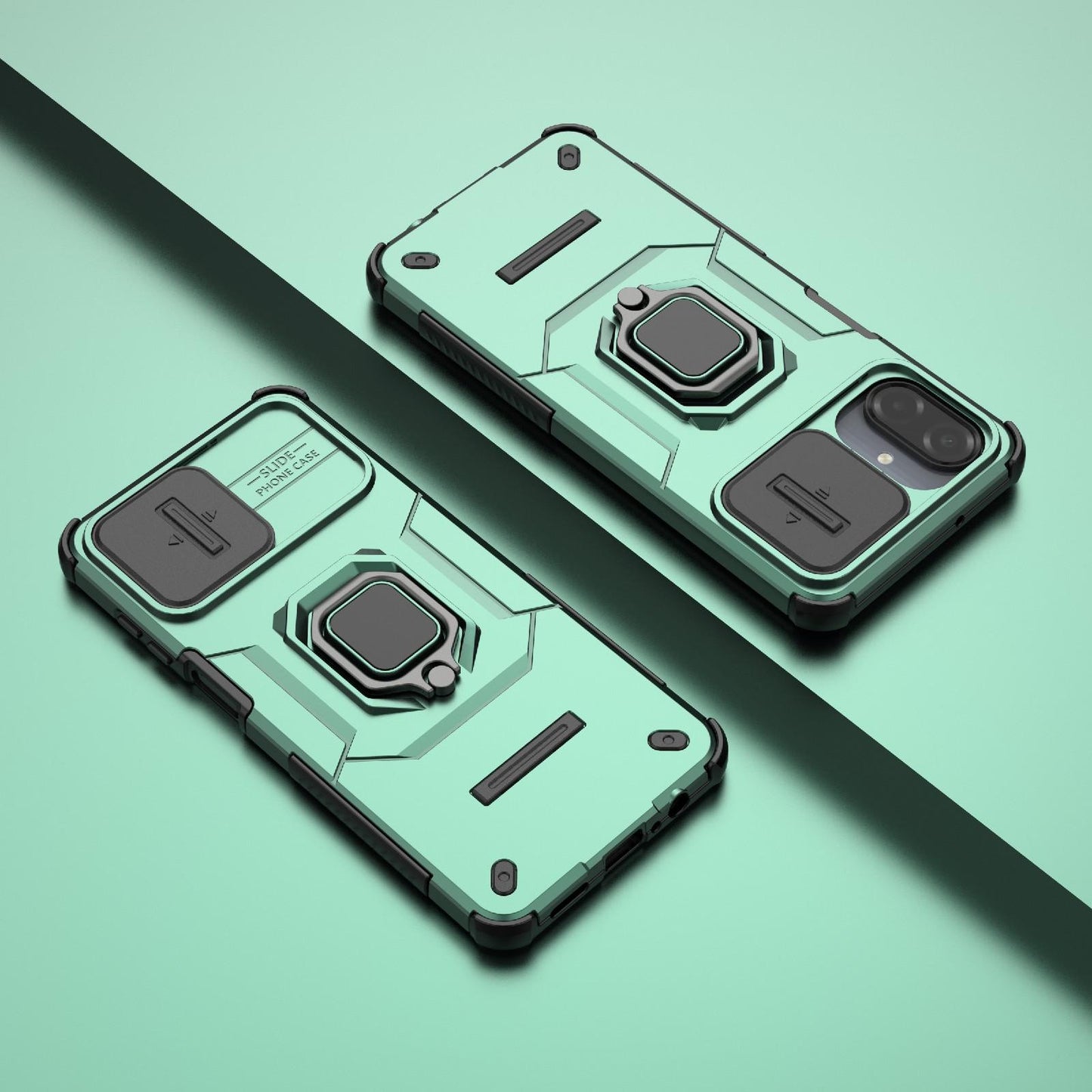 For Galaxy A07 4G Sliding Camshield TPU + PC Shockproof Phone Case with Holder(Green)
