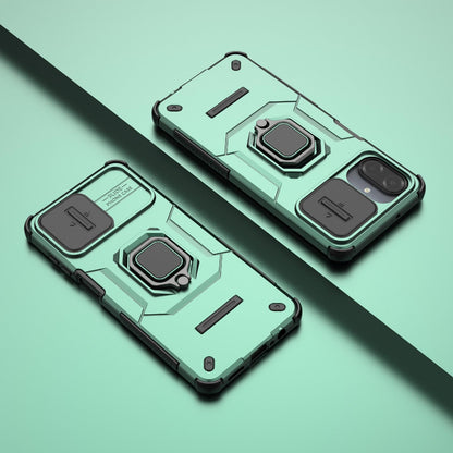 For Galaxy A07 4G Sliding Camshield TPU + PC Shockproof Phone Case with Holder(Green)