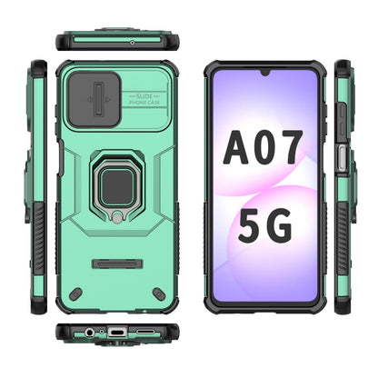 For Galaxy A07 4G Sliding Camshield TPU + PC Shockproof Phone Case with Holder(Green)