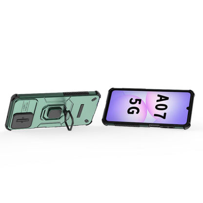For Galaxy A07 4G Sliding Camshield TPU + PC Shockproof Phone Case with Holder(Green)