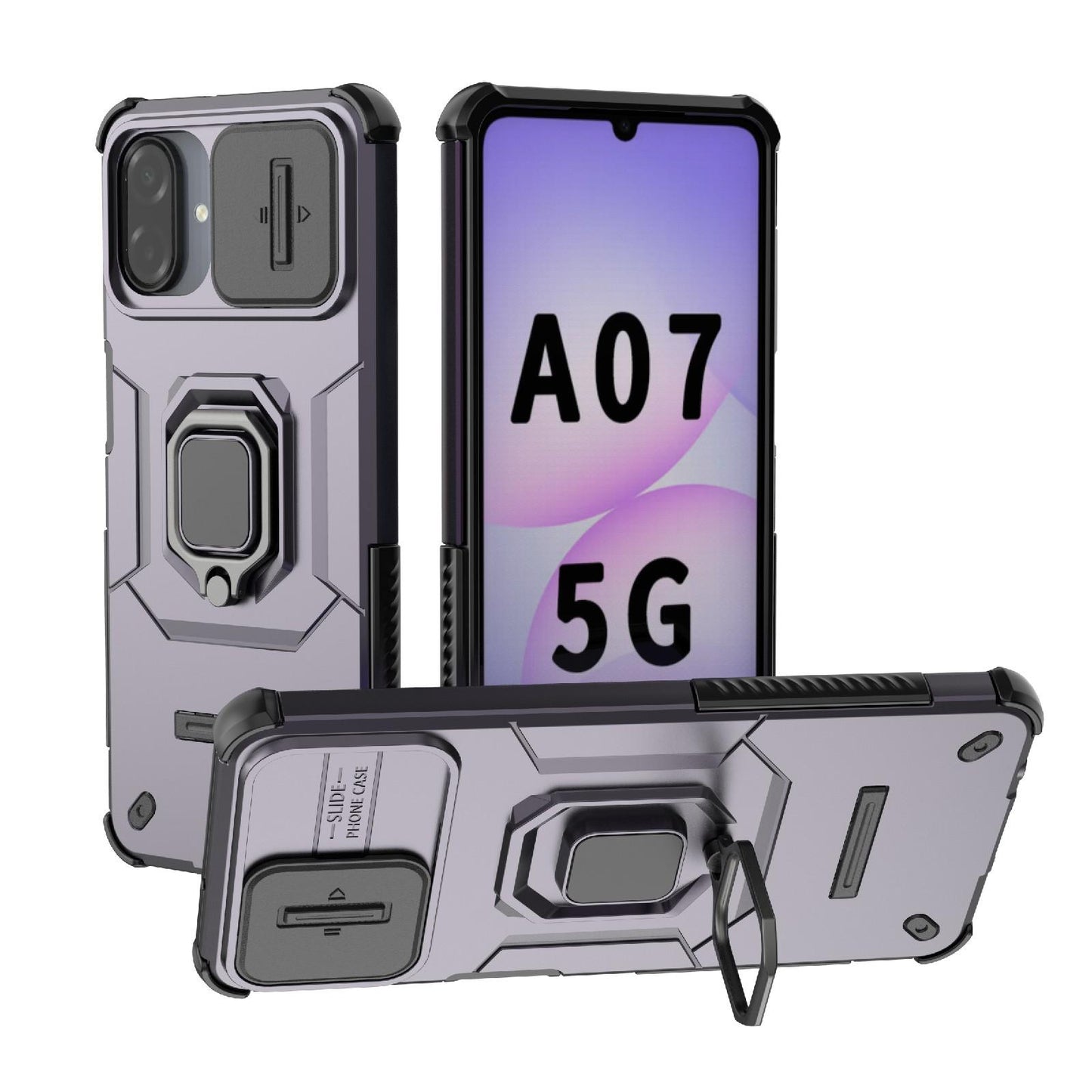 For Galaxy A07 4G Sliding Camshield TPU + PC Shockproof Phone Case with Holder(Purple)
